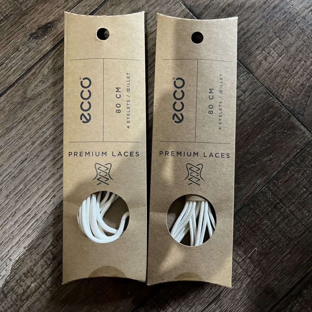 ECCO White Round Shoe Laces 80 cm (31.5”) 100% Cotton – New 2 Packs